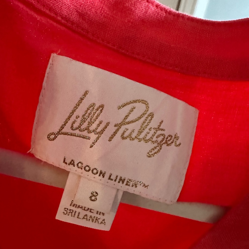 Lilly Pulitzer Mialeigh Linen Puff Sleeve Tunic Dress in Coral - Picture 6 of 6